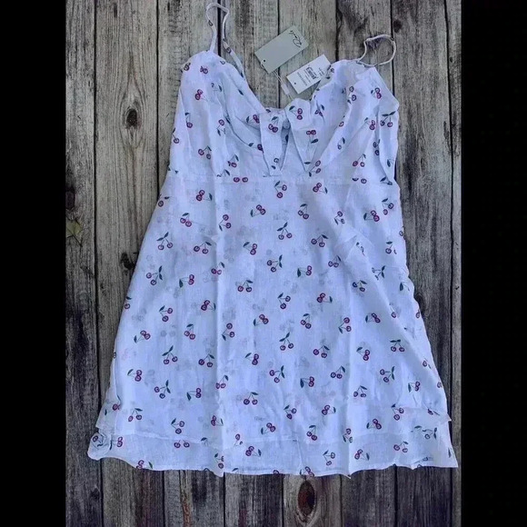 RAILS August Daisy Tie Front Mini Dress Large White Cherries NEW 1300 - Picture 3 of 5
